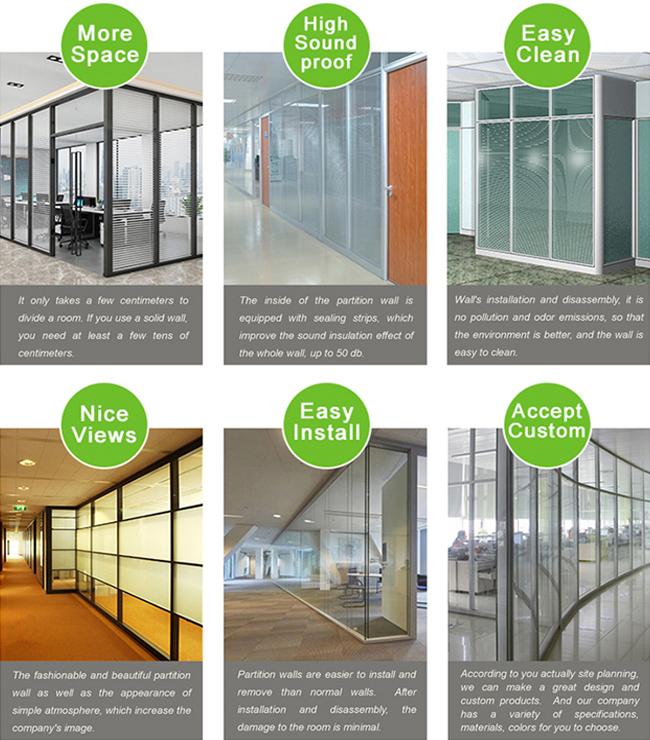 Steel Frames Office Partition Wall Fireproof Conference Room Divider Wall