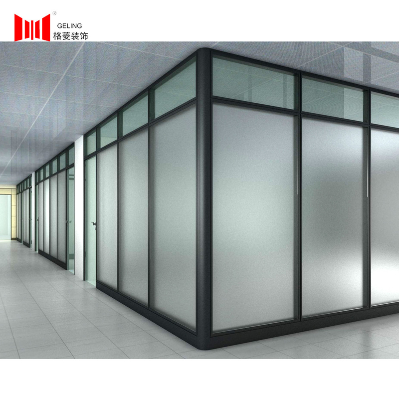 4.5M Sliding Glass Partition Wall Black Frame Frosted Glass Room Divider